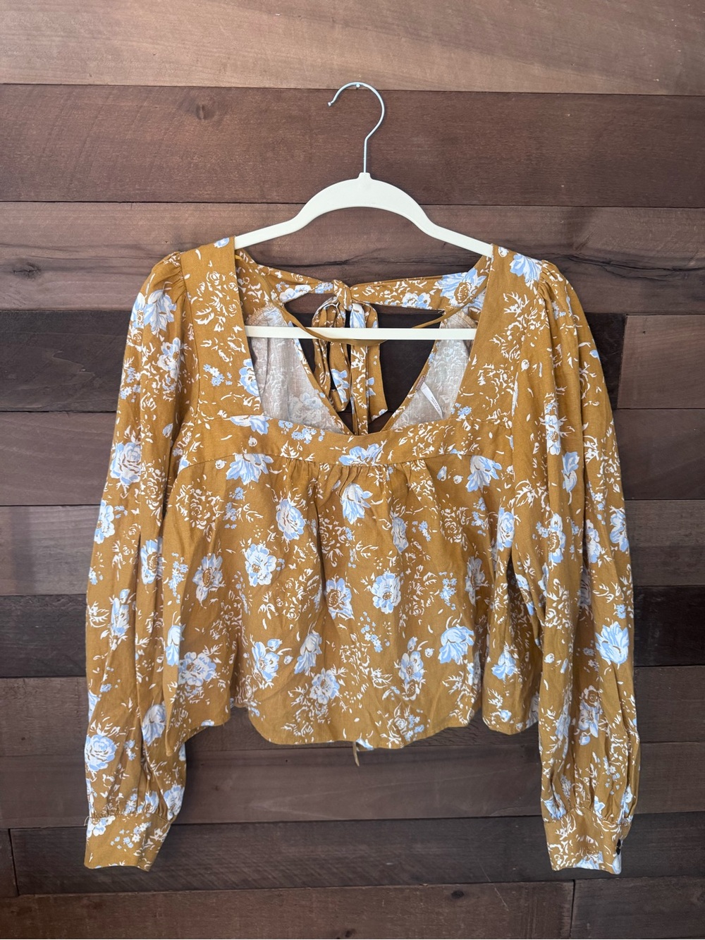 Free People Mustard Floral Tie-Back Blouse - Women